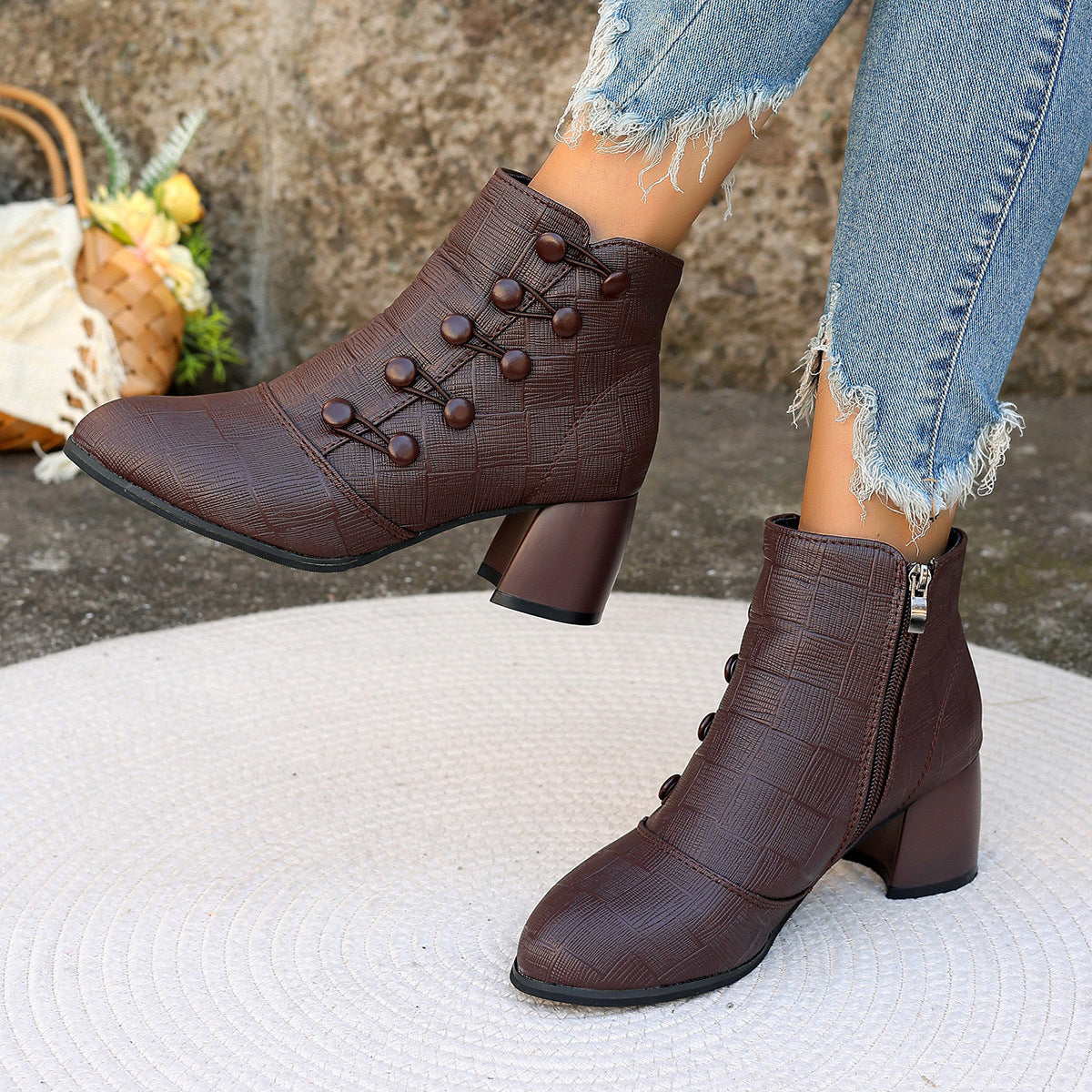 Stylish Chunky Heel Ankle Boots
