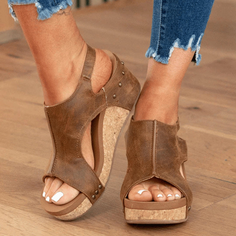 🔥Last Day Promotion 50% OFF - Women's Leather Platform Wedge Orthopedic Sandals