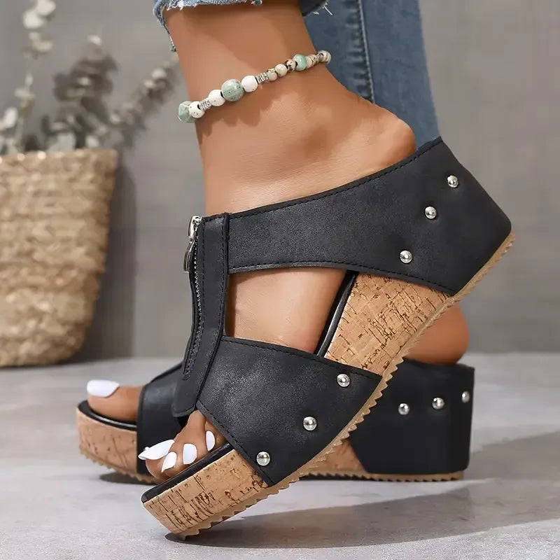 🔥Last Day 60% OFF - Orthopedic Zipper Thick sole Wedge Slippers  ( Buy 2 Free Shipping )