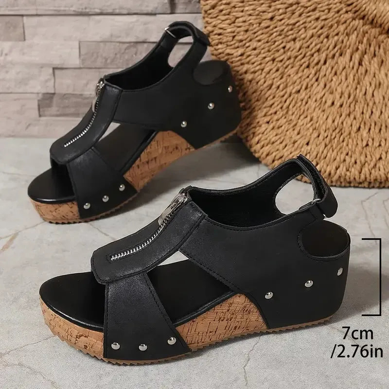 🔥Last Day 60% OFF - Orthopedic Zipper Thick sole Wedge Sandals  ( Buy 2 Free Shipping )