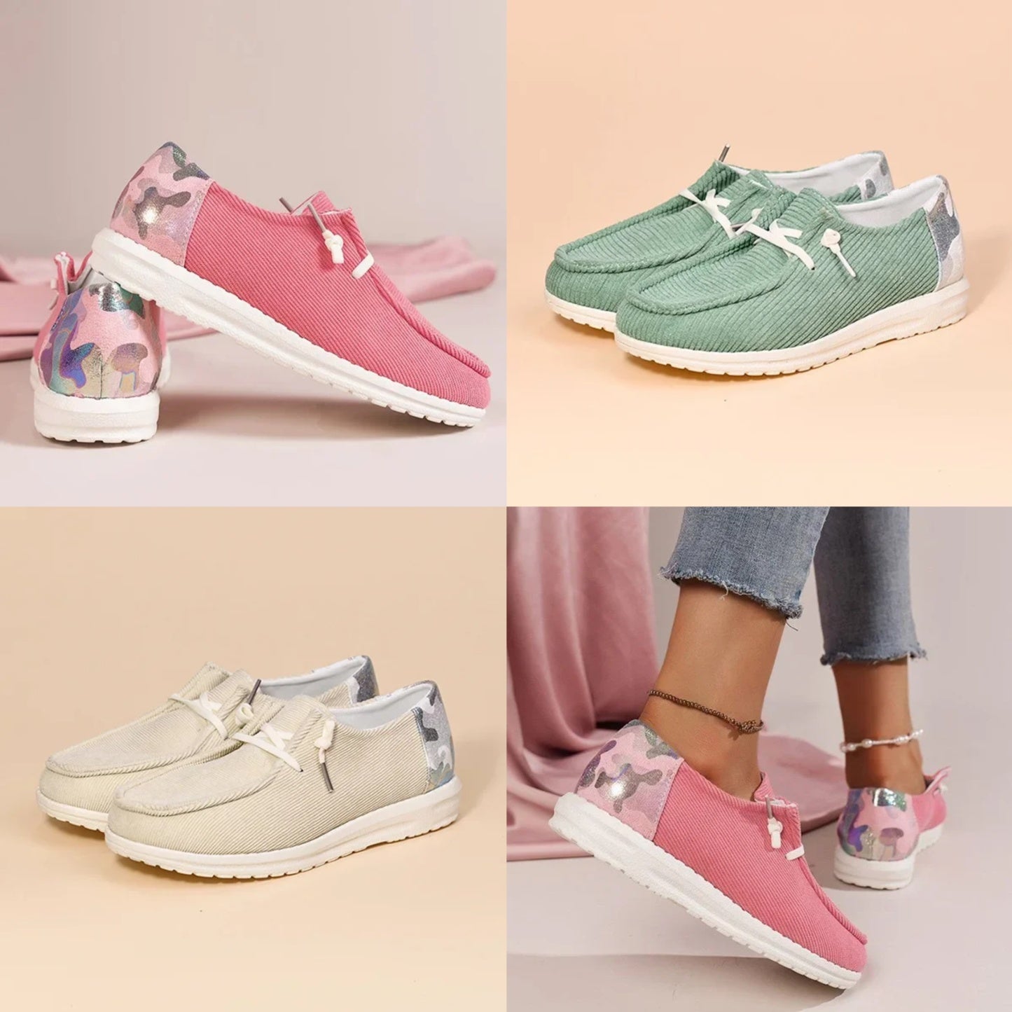 🔥Last Day 70% OFF - Women Lace Up Design Casual Corduroy Sneakers