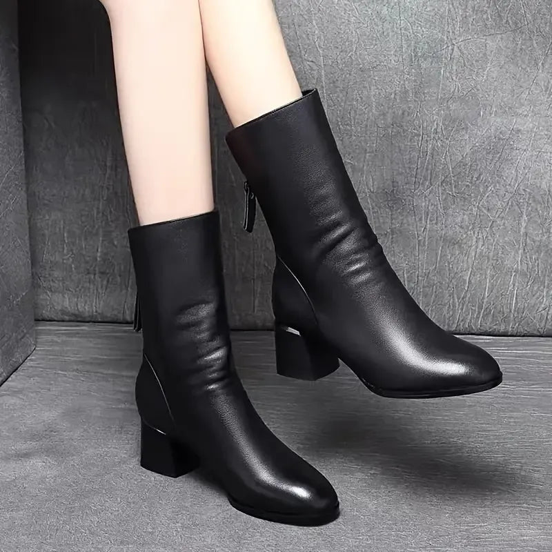 Chic Mid-Calf Women's Boots with Back Zipper