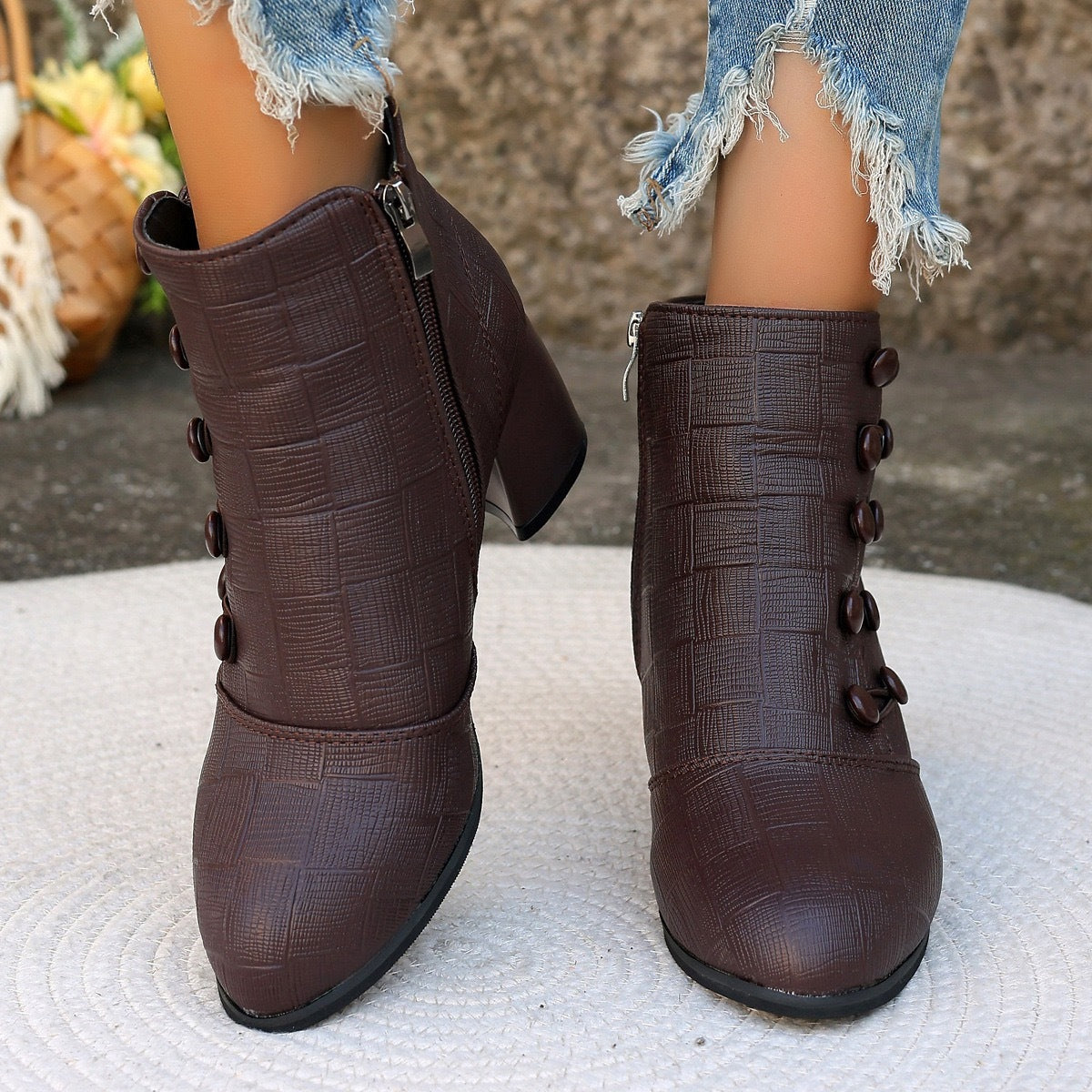 Stylish Chunky Heel Ankle Boots