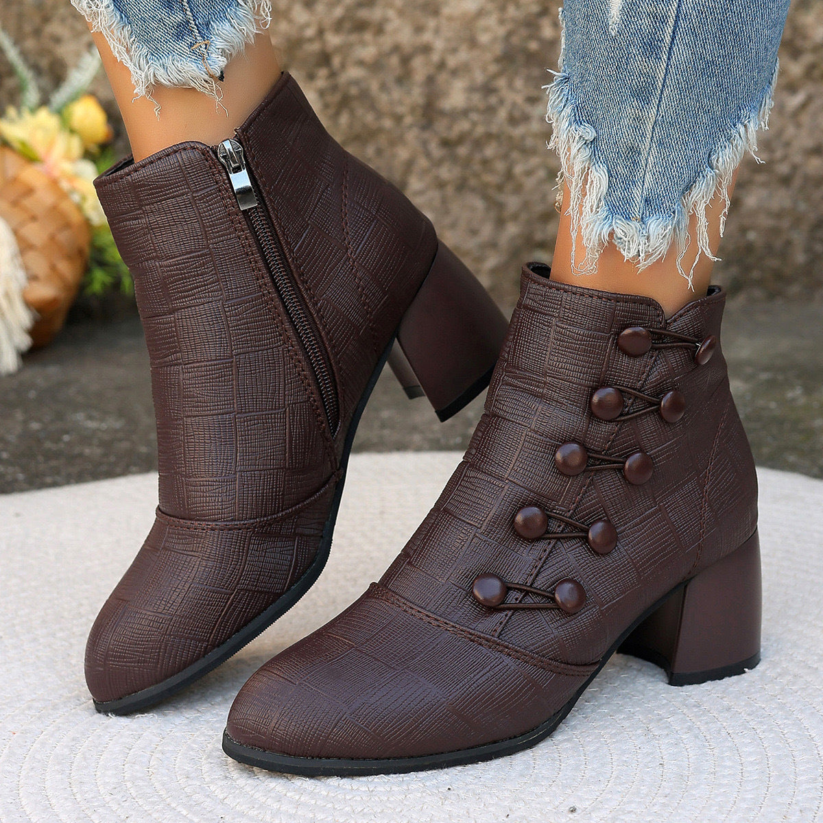 Stylish Chunky Heel Ankle Boots
