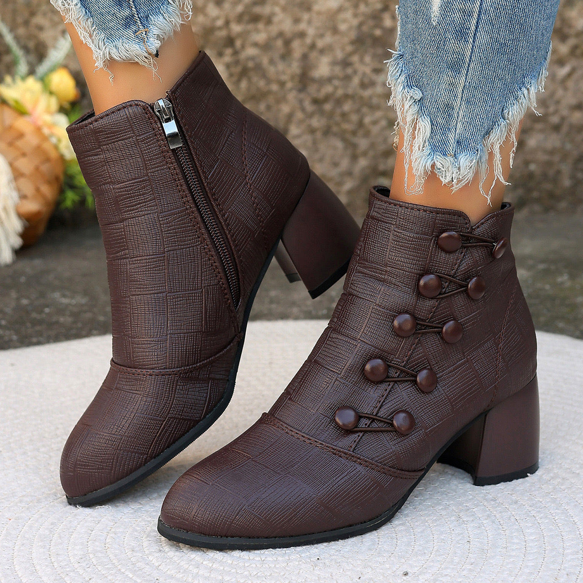 Stylish Chunky Heel Ankle Boots