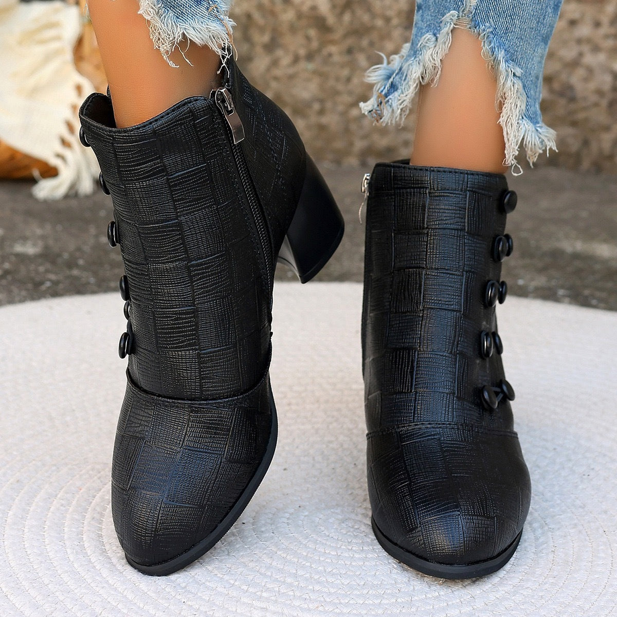 Stylish Chunky Heel Ankle Boots
