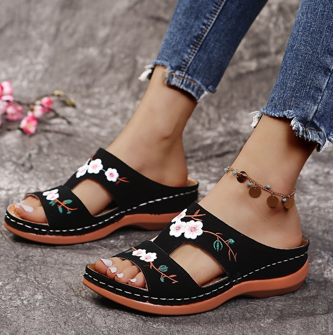🔥Last Day Sale-[SAVE 50% OFF]-- Women's Orthopedic Flower Embroidered Wedges Sandals-BUY 2 FREE SHIPPING