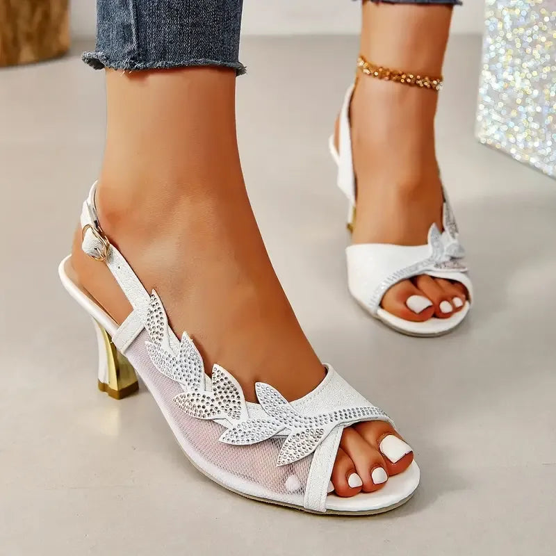 🔥Last Day Promotion 50% OFF - Women's Flower Rhinestone Block Heel Sandals