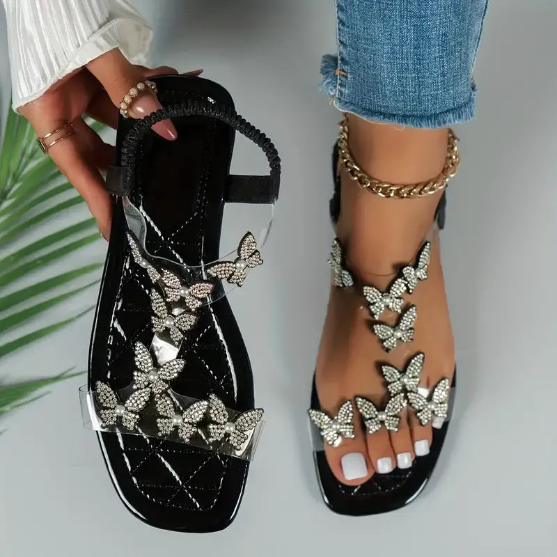 🔥Last Day Promotion 50% OFF - Women's Rhinestone Butterfly Decor Flat Sandals   ( Buy 2 Free Shipping )