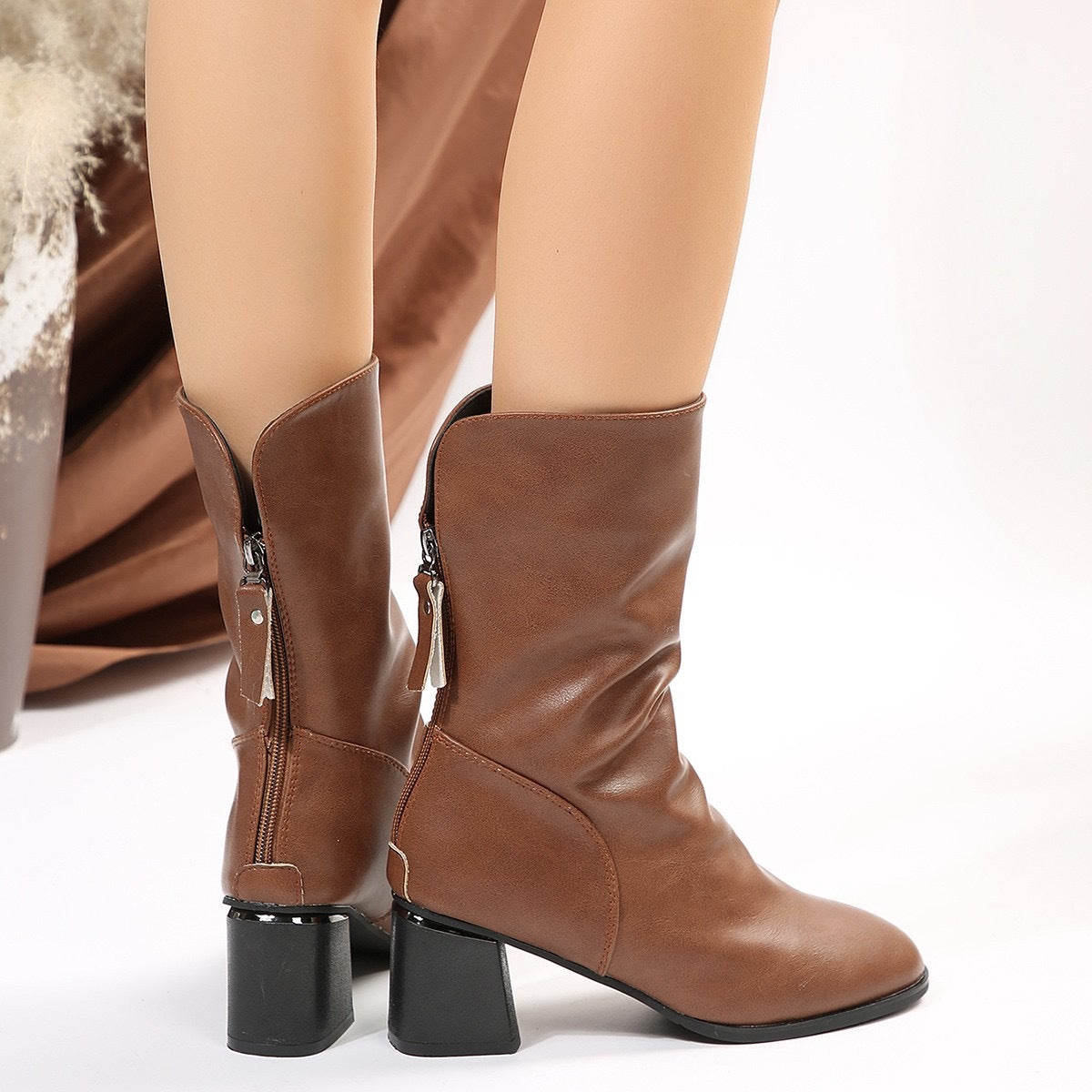 Chic Mid-Calf Women's Boots with Back Zipper