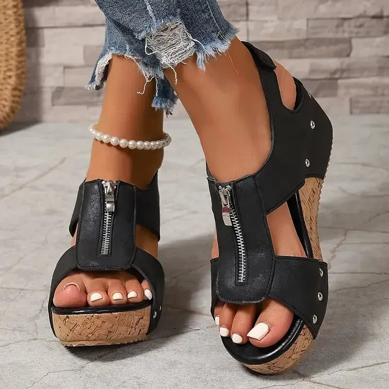 🔥Last Day 60% OFF - Orthopedic Zipper Thick sole Wedge Sandals  ( Buy 2 Free Shipping )