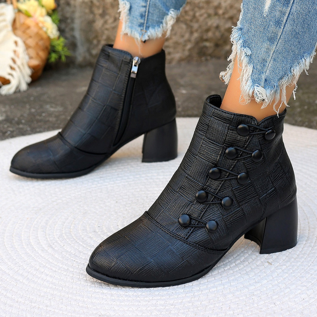 Stylish Chunky Heel Ankle Boots