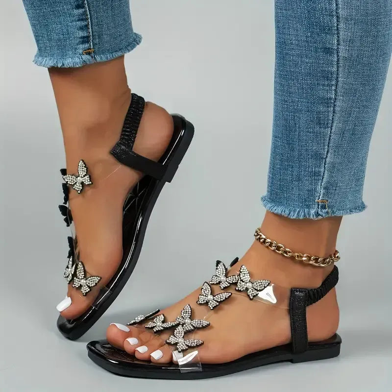 🔥Last Day Promotion 50% OFF - Women's Rhinestone Butterfly Decor Flat Sandals   ( Buy 2 Free Shipping )