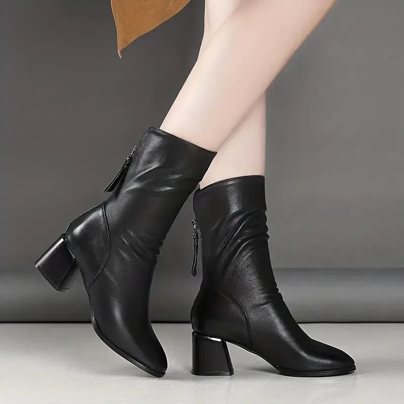 Chic Mid-Calf Women's Boots with Back Zipper