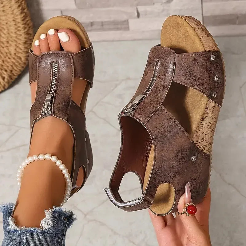 🔥Last Day 60% OFF - Orthopedic Zipper Thick sole Wedge Sandals  ( Buy 2 Free Shipping )