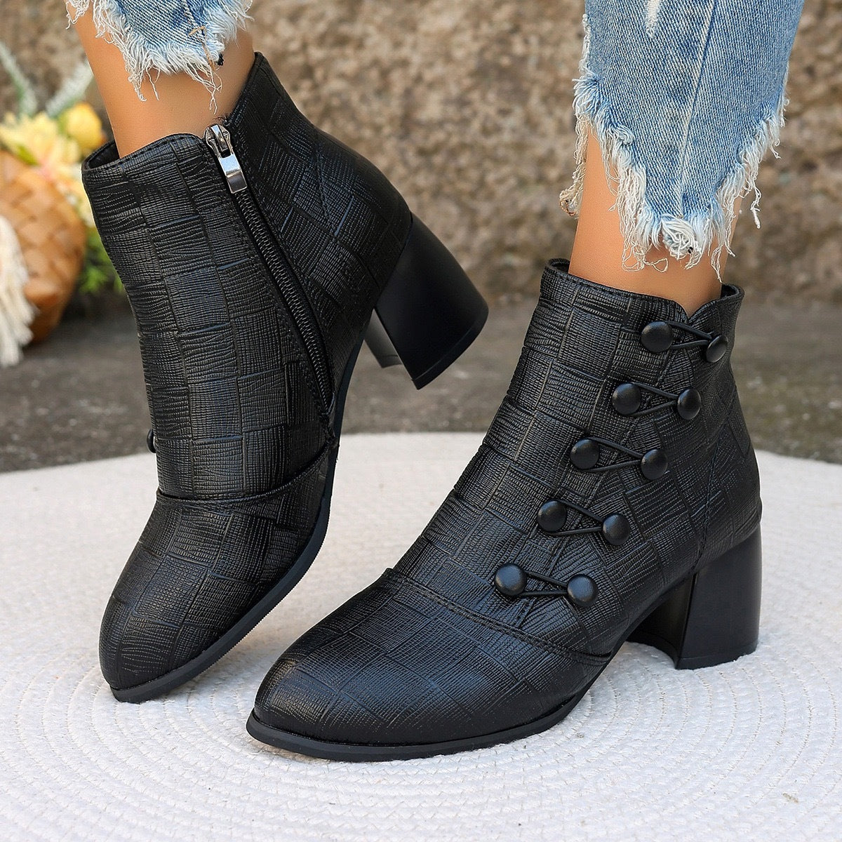 Stylish Chunky Heel Ankle Boots