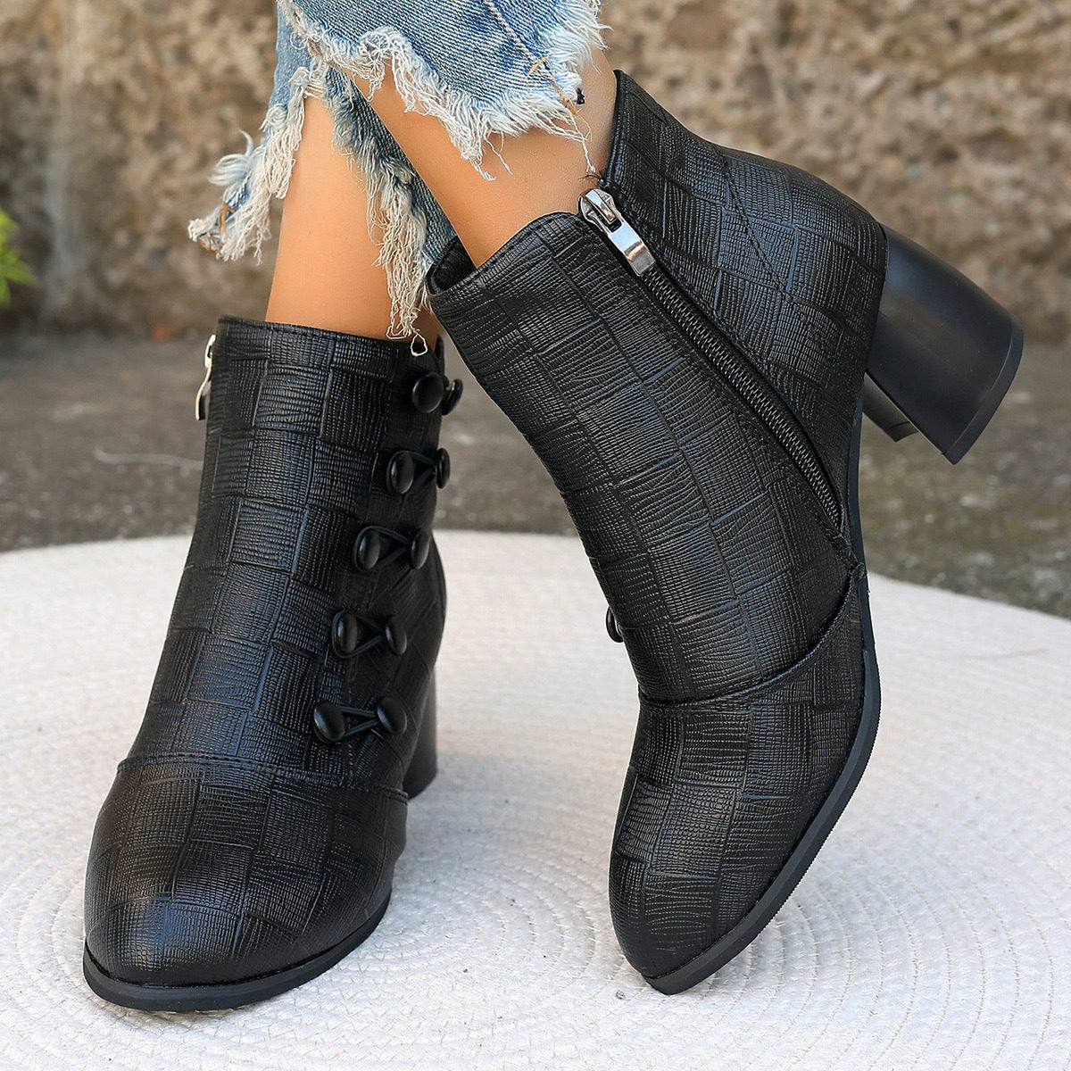Stylish Chunky Heel Ankle Boots