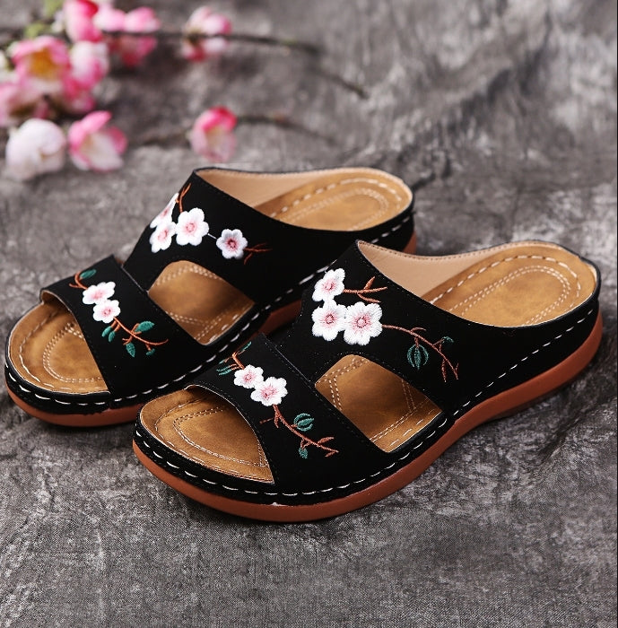 🔥Last Day Sale-[SAVE 50% OFF]-- Women's Orthopedic Flower Embroidered Wedges Sandals-BUY 2 FREE SHIPPING