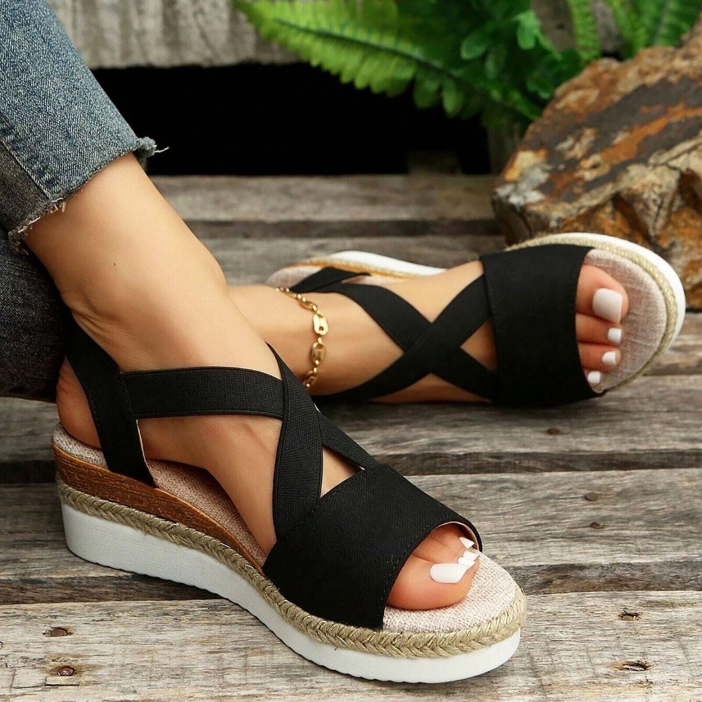 🔥Last Day 70% OFF -Women's Chunky Platform Classic Flat Bottom Slope Heel Sandals